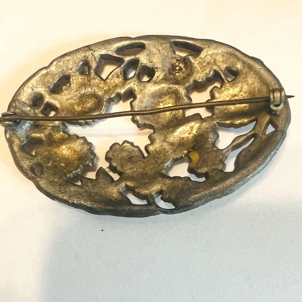 Vintage Pot Metal Rhinestone Sash Pin Brooch Thistle FloralREAD Art Deco‎